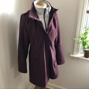 Liz Claiborne Plum Lightweight Long Jacket w Hood